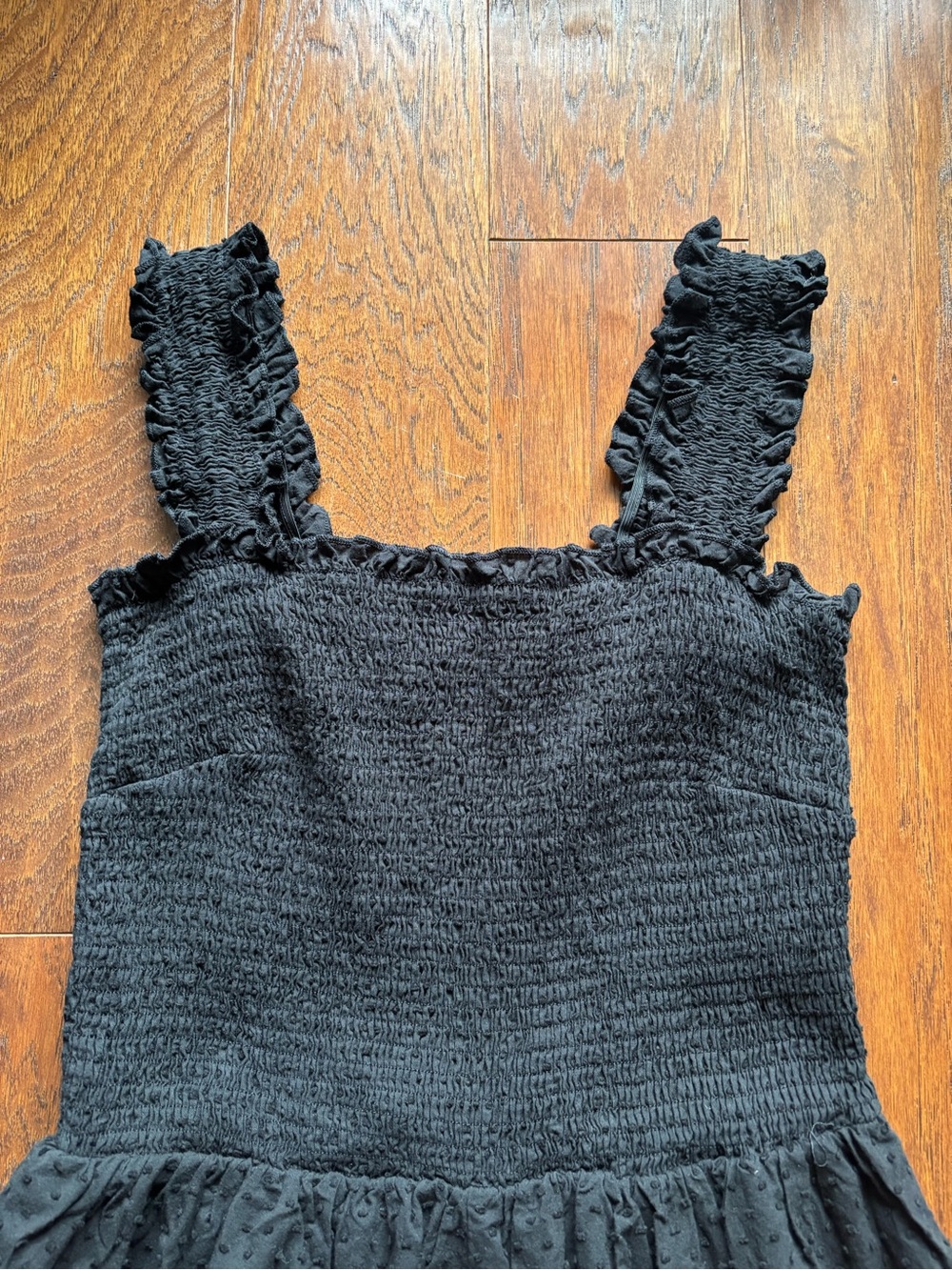 Black Smocked Romper Ruffle Strap Swiss Dot Shorts | Size L - Picture 7 of 11